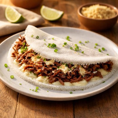 Tapioca de carne de sol com nata