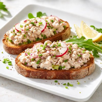 Tartine avec de la mayonnaise au thon