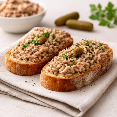 Tartine de pan con rillettes