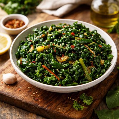 Tattooed chef garlicky greens