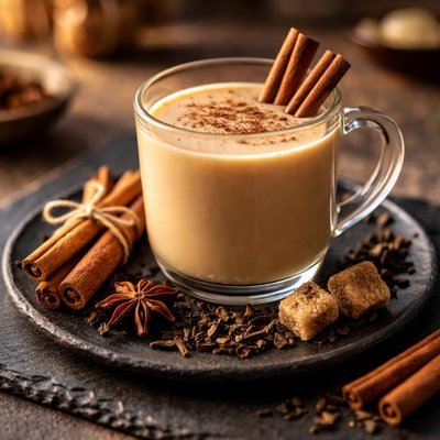 Tea with milk and cinnamon