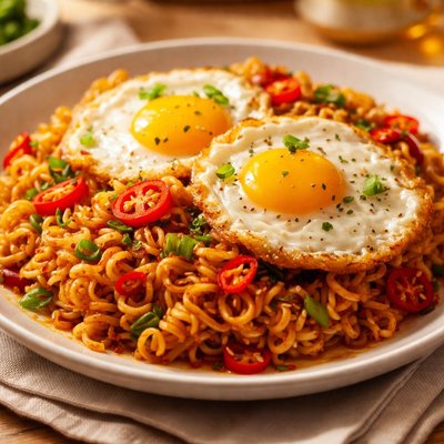 Telur mie tumis pedas