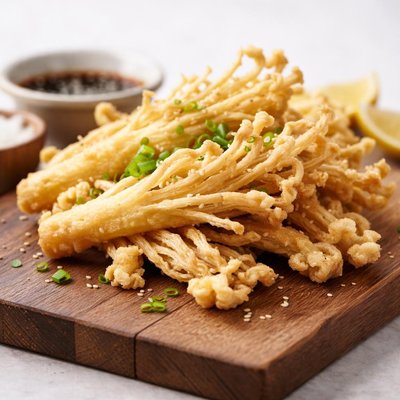 Tempura enoki mushrooms
