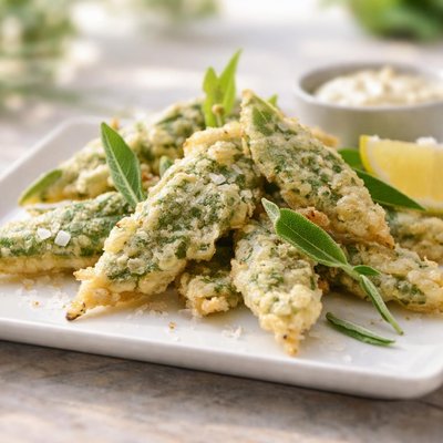 hojas de salvia fritas en tempura