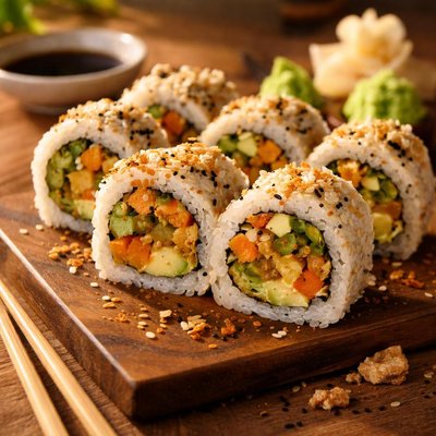 Tempura vegetable sushi roll