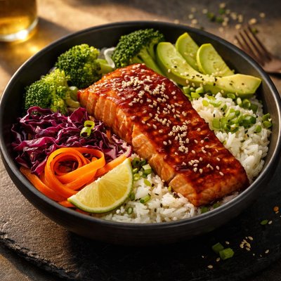 Terriaki salmon rice bowl