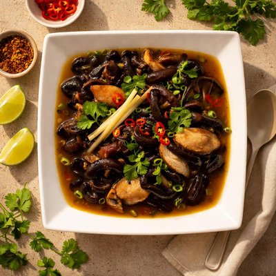 Thai black mushroom soup