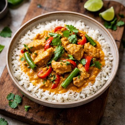 Thai chicken curry over rice