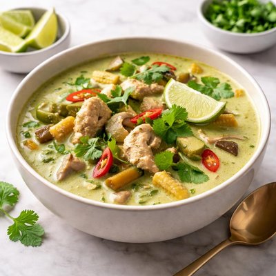Thai chicken green curry soup