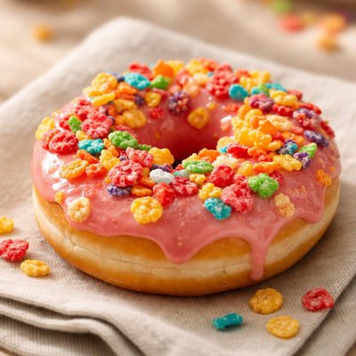 草莓糖霜和水果麦片甜甜圈