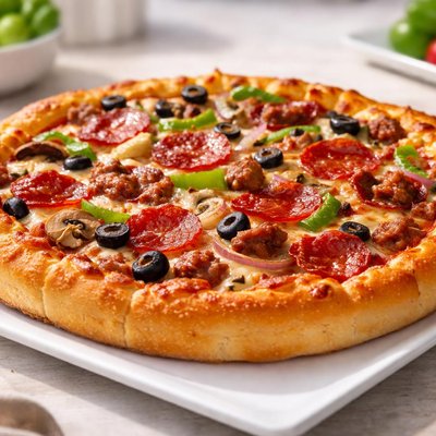 Thick crust supreme pizza