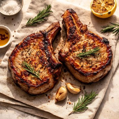 Thick cut bone-in pork chops