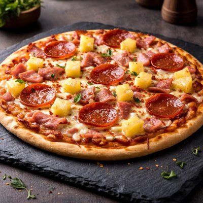 薄皮火腿意大利辣香肠和菠萝披萨