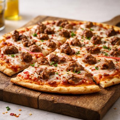Thin crust sausage pizza