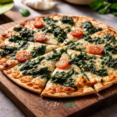 Thin crust spinach pizza