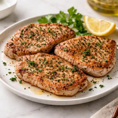 Thin cut baked boneless pork chop