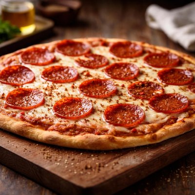 Thin pepperoni pizza