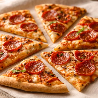 Thin slices of pizza