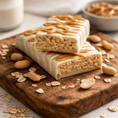 Think creamy peanut butter protein bar