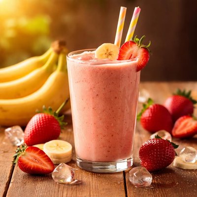 渴了的草莓香蕉奶昔