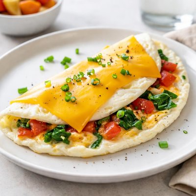 Three egg white omelette with two pieces of american cheese