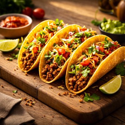Three homemade tacos crispy