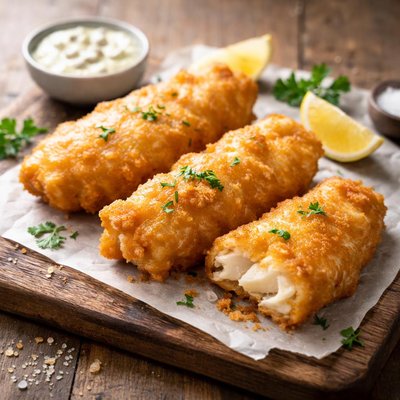 Three pieces of battered fish