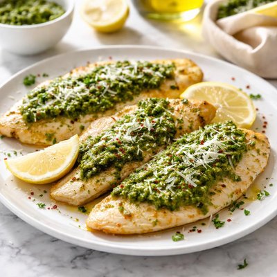 Tilapia with pesto and parmesan