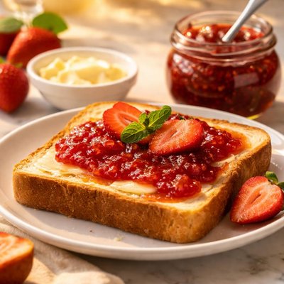 吐司 黄油 草莓果酱