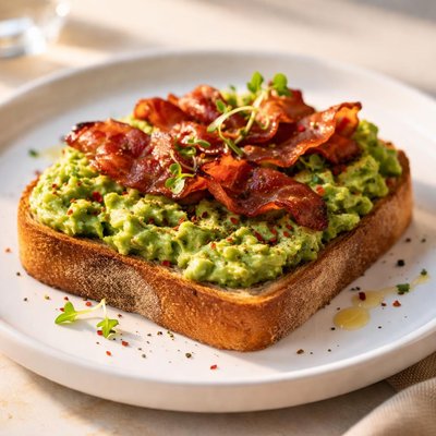 Toast with avocado and bacon