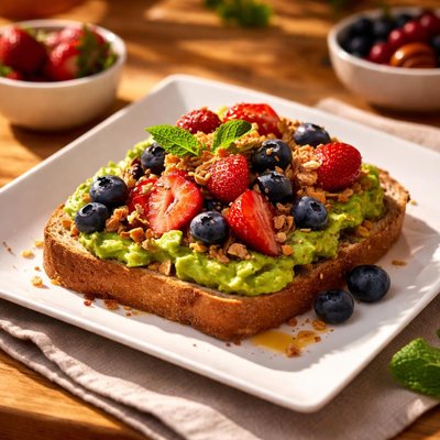 Toast with avocado and berries