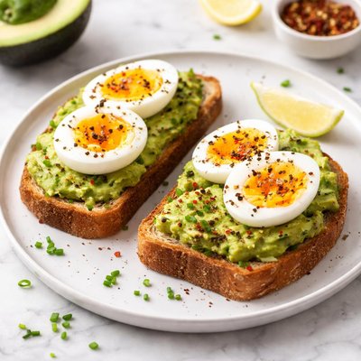 Toast with avocado and boiled egg