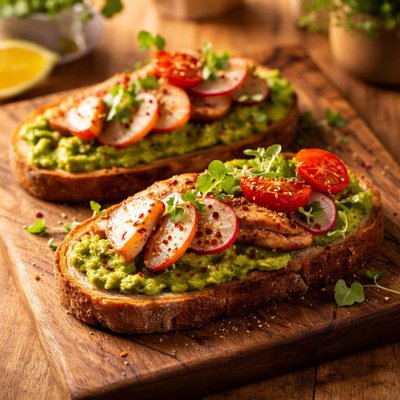 Toast with avocado and chicken
