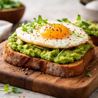 Toast with avocado and fried egg
