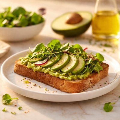 Toast with avocado and greens