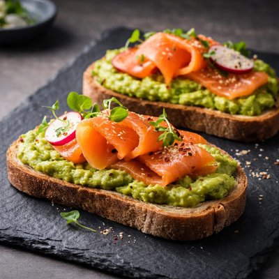Toast with avocado and smoked salmon