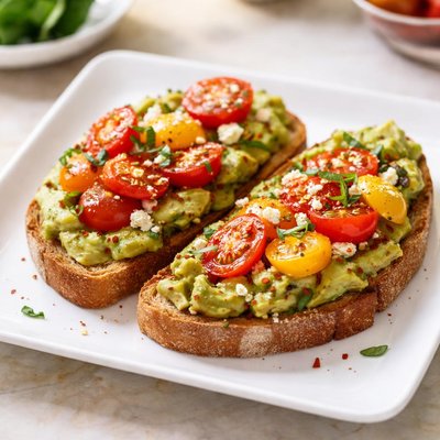 Toast with avocado and tomato