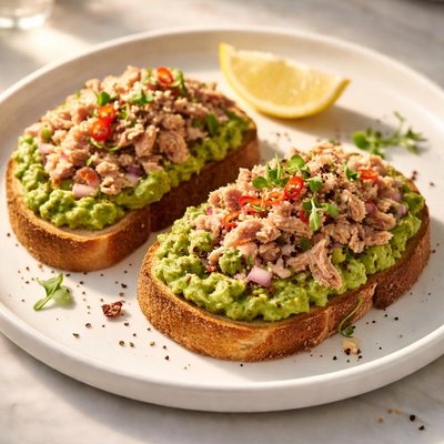 Toast with avocado and tuna