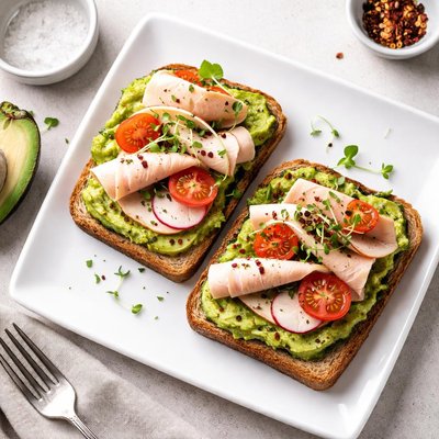 Toast with avocado and turkey