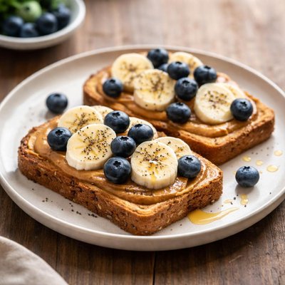 Toast with banana and blueberries