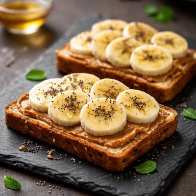 Toast with banana slices and chia seeds