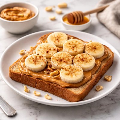 Toast with banana slices and peanut butter