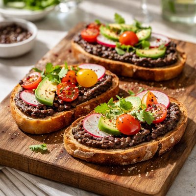 Toast with black bean spread