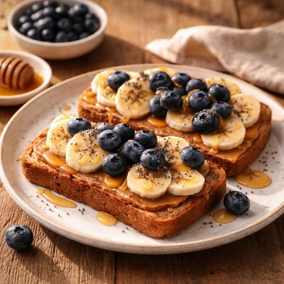 Toast with blueberries and banana
