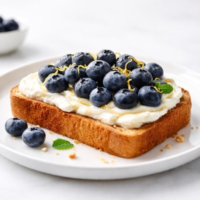 Toast with blueberries and cream