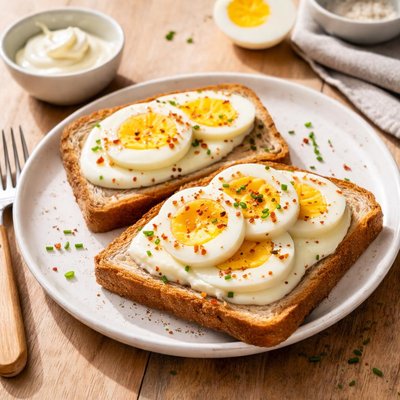 Toast with boiled eggs and mayonnaise