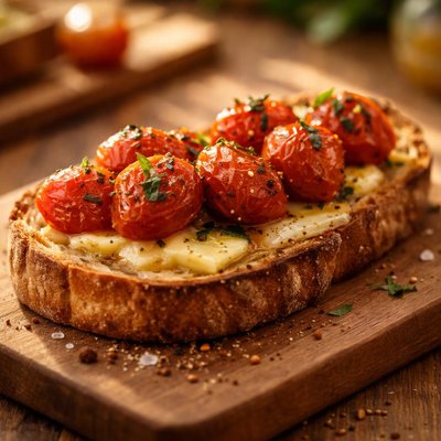 Toast with butter and grilled tomatoes