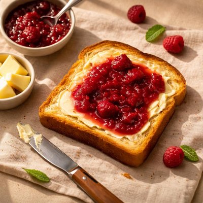 Toast with butter raspberry jelly