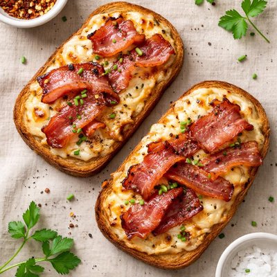 Toast with cheese and bacon