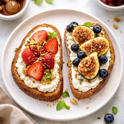 Toast with cheese and fruit